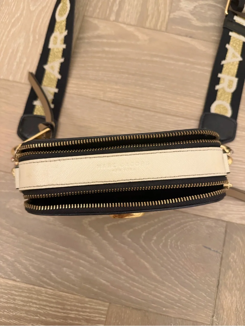 Marc Jacobs Brown Leather Camera Bag with Black Logo Strap